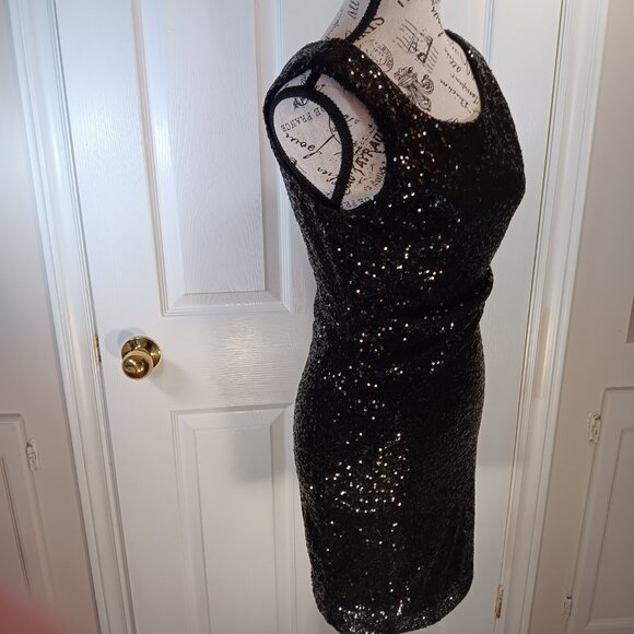 Seductions NWOT Black Sequins Bodycon Cocktail Formal Mini Dress Women Size S - Picture 6 of 16